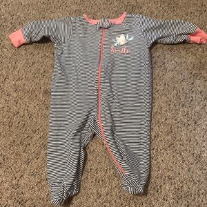 Gerber Black and White Striped Footie with Pink Accents
